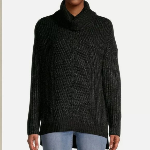 Black Knitted Sweater Cowl Neck M 